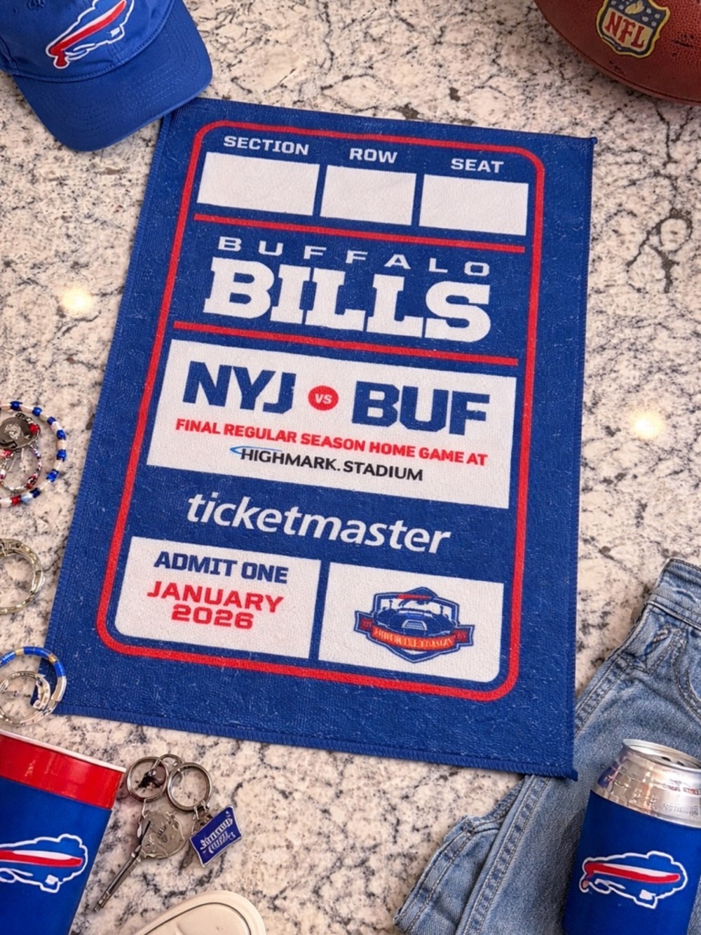 Buffalo Bills Ticket Style Rally Towel Highmark Stadium Farewell Tour 2026